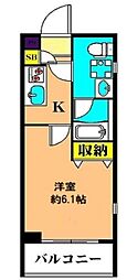 JR横須賀線 西大井駅 徒歩5分の賃貸マンション 3階1Kの間取り