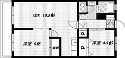 弥生マンション 2LDKの間取図画像