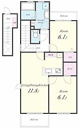 エスポアハイム 2階2LDKの間取り