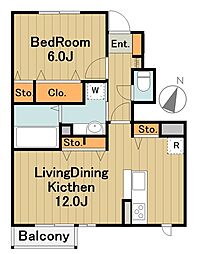 ブリュンヒルト 1階1LDKの間取り