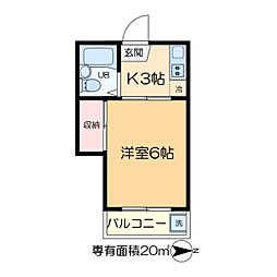 アーリーコーポ 1階1Kの間取り