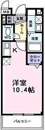 インヴィテ・ボヌール1番館 ワンルームの間取図画像
