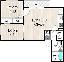 Tio寝屋川市駅 2LDKの間取図画像