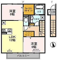 CASSIA道 2階2LDKの間取り