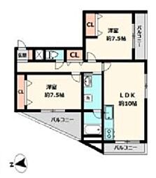 富士ビルNo.1 2LDKの間取図画像