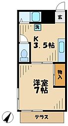 若葉ハイツ 2階1Kの間取り
