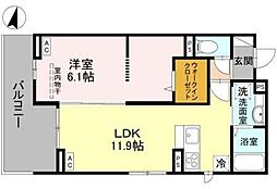 グランヴィル 2階1LDKの間取り