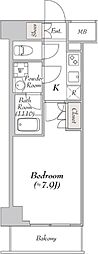 ミリアレジデンス浅草橋 7階1Kの間取り