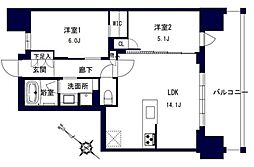 センチュリー千葉みなと 3階2LDKの間取り