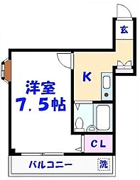 カザリヤマンションC 3階1Kの間取り