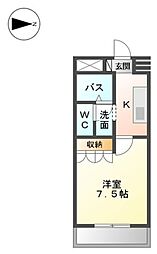 ヒールコート 2階1Kの間取り