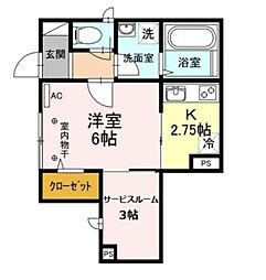 petit trou 1階1SKの間取り