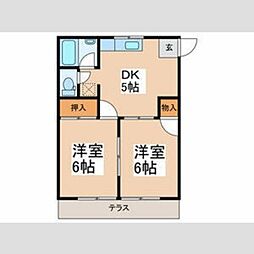 グリーンハイツ A棟 1階2DKの間取り