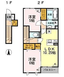グランシャリオA棟 2階2LDKの間取り