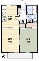 ディアコート大蔵 1階2DKの間取り