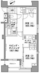 パークハビオ八丁堀 2LDKの間取図画像