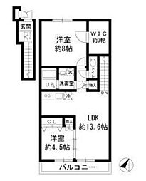 Prendre f 2階2LDKの間取り