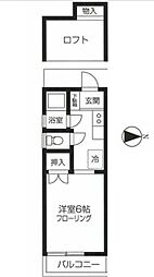 楽風ハイツ 2階1Kの間取り
