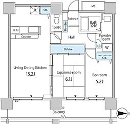 セルリアンホームズ勝どき 25階2LDKの間取り
