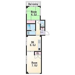マンション寿藤　黒田 1階2DKの間取り