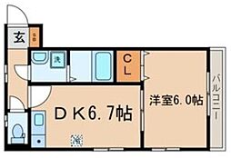 双桜館 2階1DKの間取り