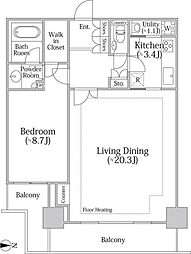 河田町ガーデン クラブフロア 35階1LDKの間取り