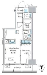 パークアクシス新宿百人町 4階1LDKの間取り