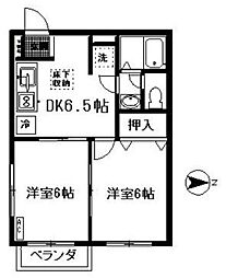 エクセレンテ西原 2DKの間取図画像