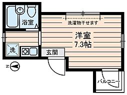 シャンテ小台 2階ワンルームの間取り