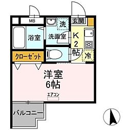 コーラルリーフ 2階1Kの間取り