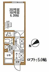 ハーミットクラブハウスル・シェル 1Kの間取図画像