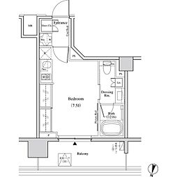 ザ・パークハビオ代木 5階ワンルームの間取り