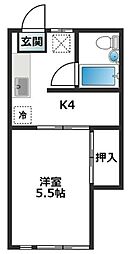 ロアール天王台壱番館 1階1Kの間取り