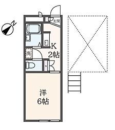 レオパレスＨｎｈピュア 2階1Kの間取り