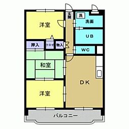 クリスタル大津 402 4階3DKの間取り