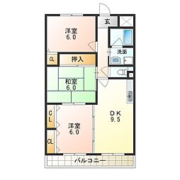 サントル・ドゥ・ヴィラージュ 3DKの間取図画像
