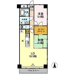ハイフラットワン 4階2LDKの間取り