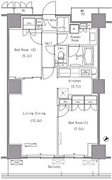 パークアクシス豊洲 10階2LDKの間取り