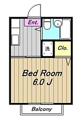 シティハイムケネスC 1階1Kの間取り