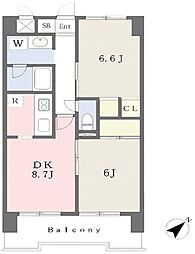 サンライズタケダ 7階2DKの間取り