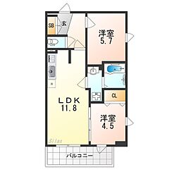 プレステージ14番館 2LDKの間取図画像