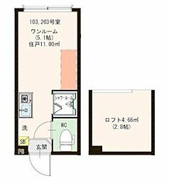 ハーモニーテラス双葉町 ワンルームの間取図画像