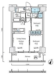 ロイヤルパークス赤羽ノース 4階2LDKの間取り