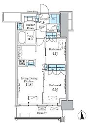 パークアクシス新宿百人町 6階2LDKの間取り