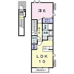JR紀勢本線 紀三井寺駅 徒歩20分の賃貸アパート 2階1LDKの間取り