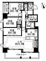 アトラス麻布十番 5階3LDKの間取り