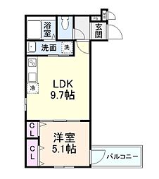 JR片町線(学研都市線) 津田駅 徒歩8分の賃貸アパート 3階1LDKの間取り