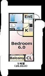 エバーズ鶴ヶ島 2階1Kの間取り