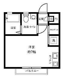 サンハイム 2階ワンルームの間取り