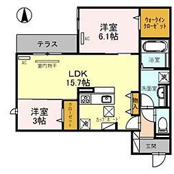 グリーンコート鷹合 1階2LDKの間取り